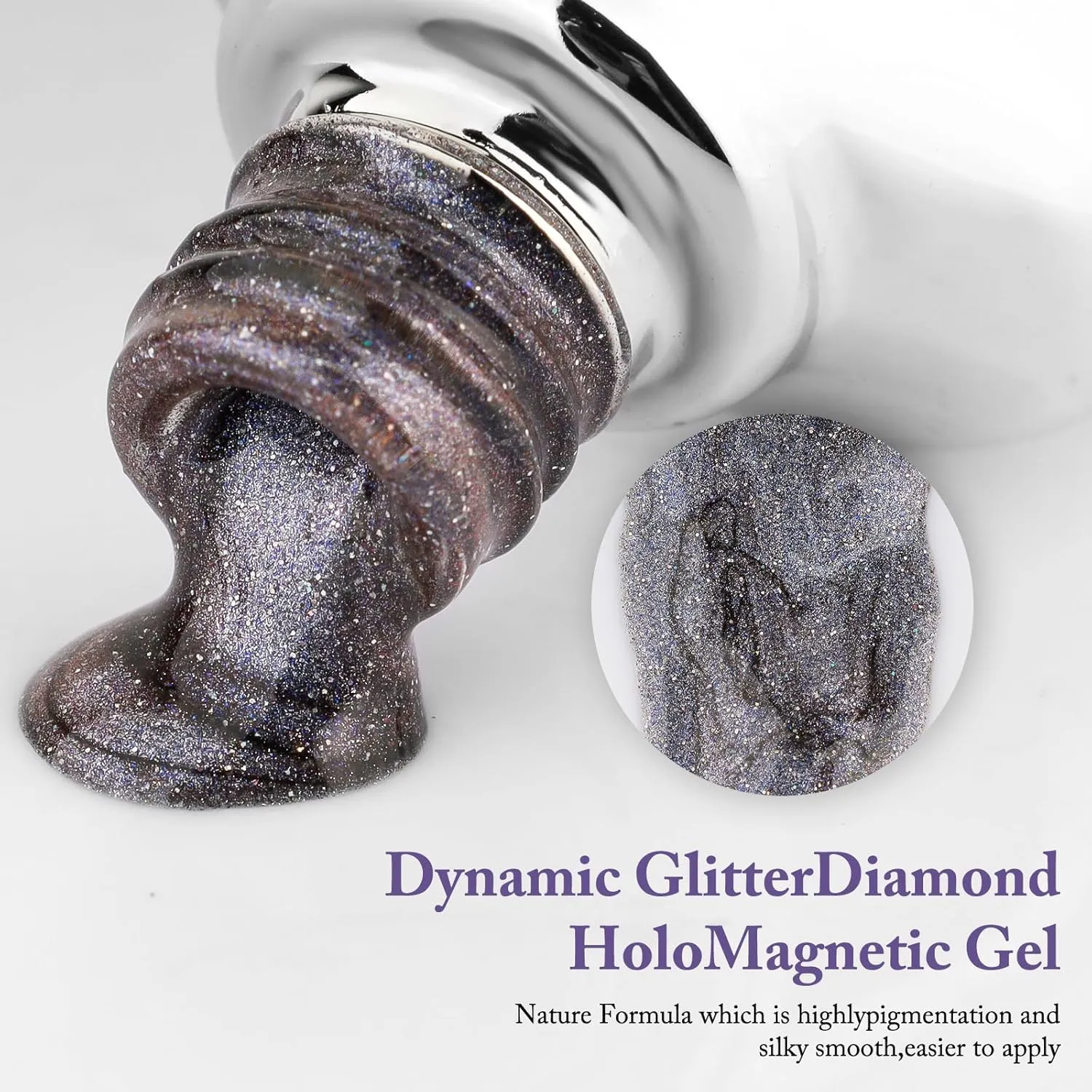 Crushed Diamond Cat Eye Gel Nail Polish with Magnet Stick, 15ml Holographic Glitter Gel, Ideal for DIY Nail Art, Enchanted Glow