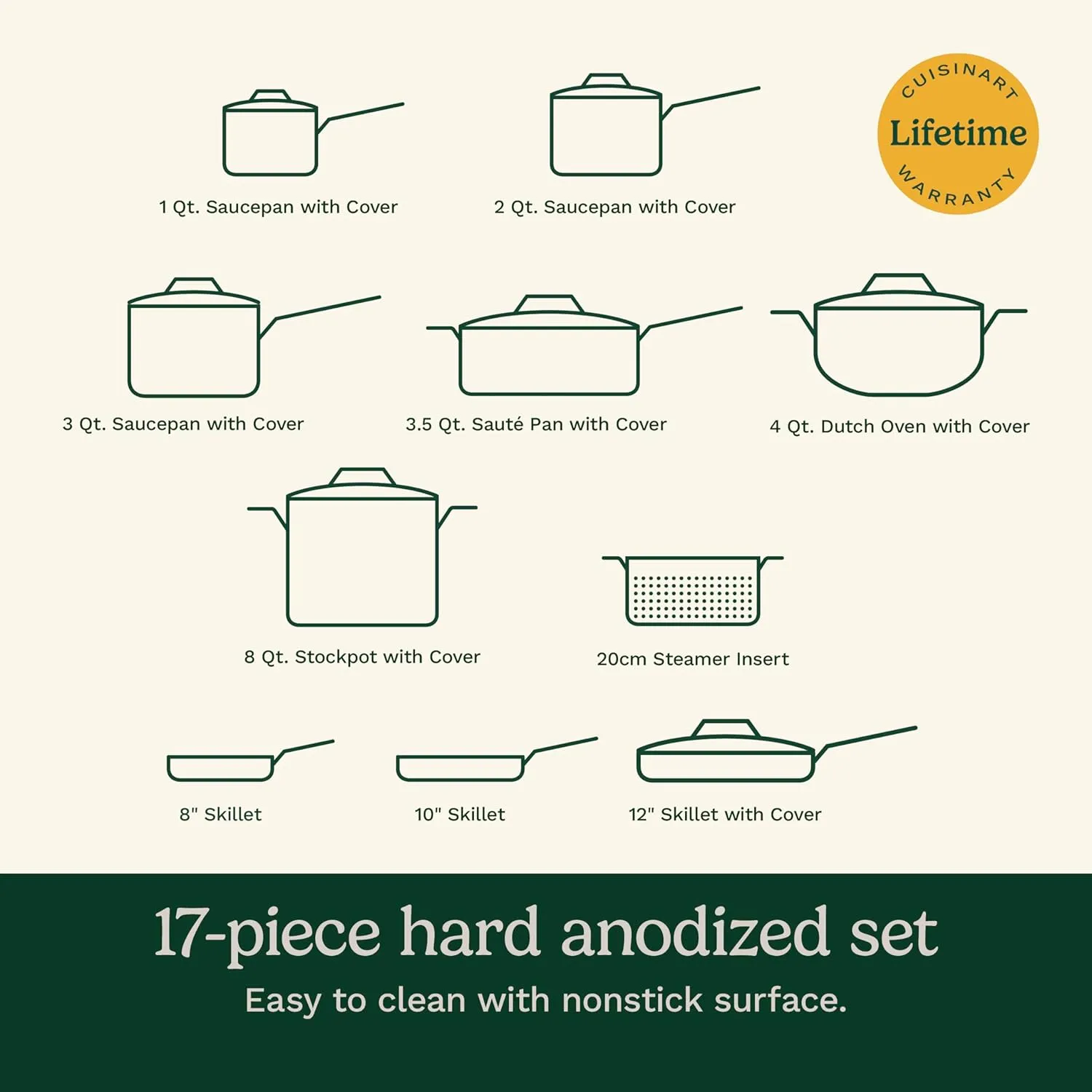 Cuisinart 17-Piece Cookware Set, Chef's Classic Nonstick Hard Anodized, 66-17