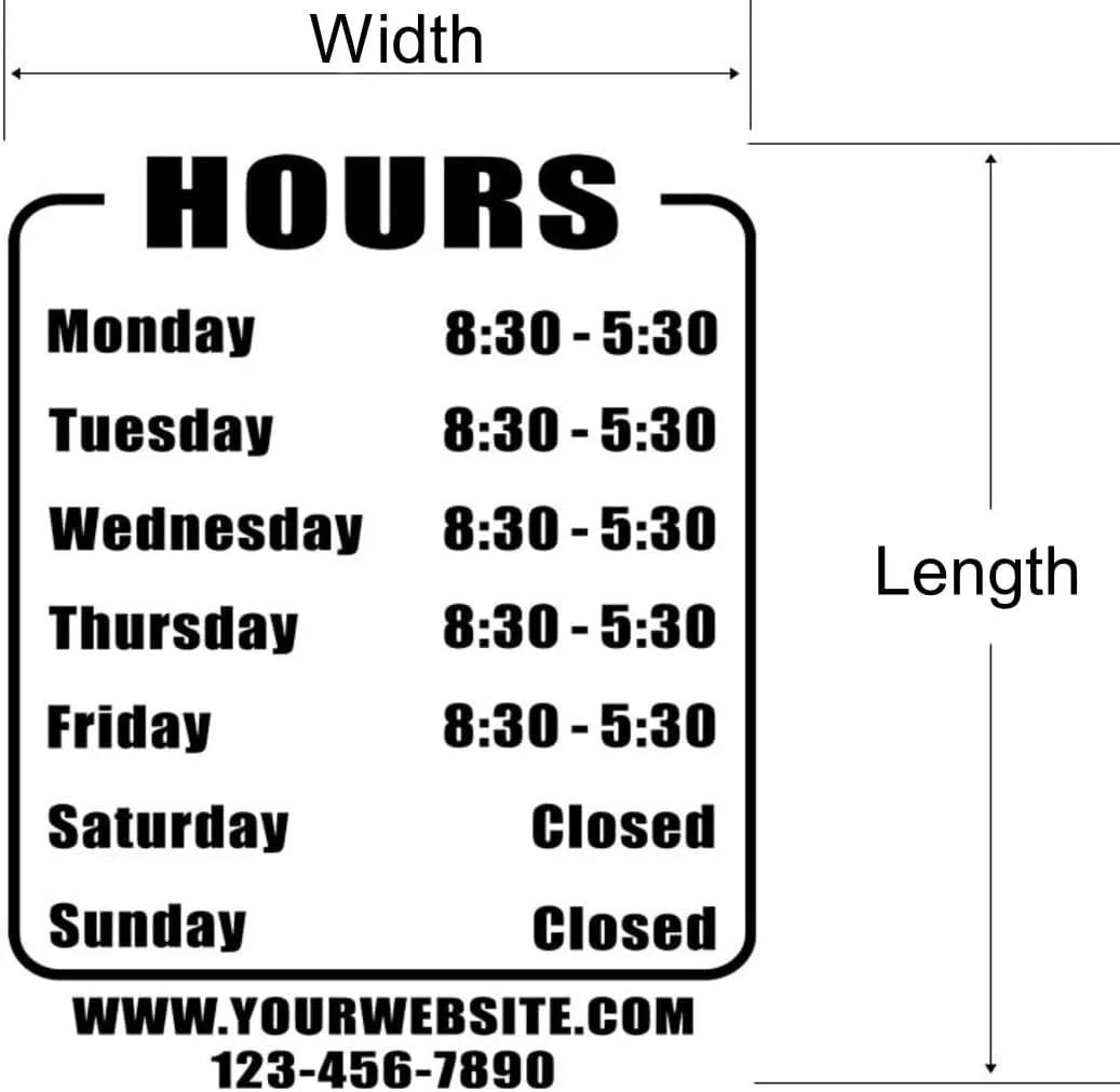 Custom Business Hours Vinyl Decal (14x18 inches) - Frame Design - Vinyl Custom Lettering, Glass Window Door Sign - Personalized Retail Open Hours For Store, Shop, Office, Restaurant & Storefront
