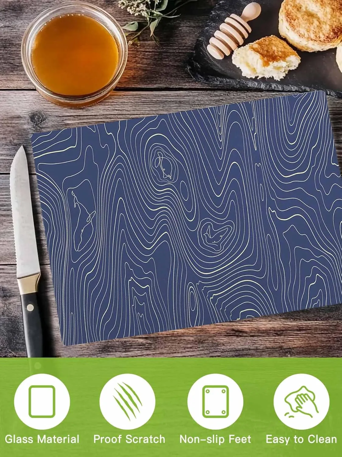 Cutting Board for Kitchen Abstract Style Purple Simple Line Mountain Range Dishwasher Safe Tempered Glass Cutting Boards Decorative Chopping Boards with Non Slip Feet for Counter Camping 7.9" x 11"