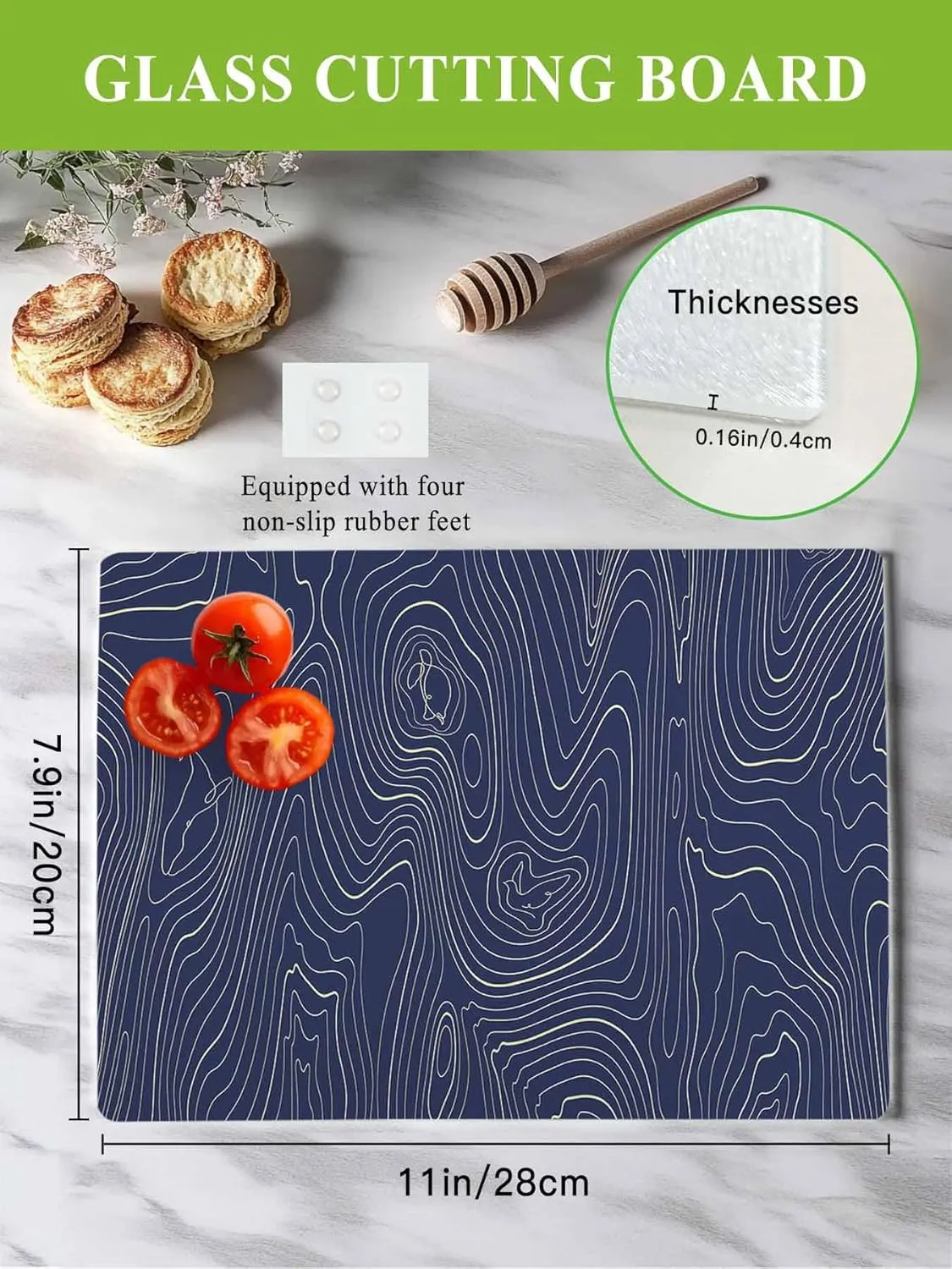 Cutting Board for Kitchen Abstract Style Purple Simple Line Mountain Range Dishwasher Safe Tempered Glass Cutting Boards Decorative Chopping Boards with Non Slip Feet for Counter Camping 7.9" x 11"