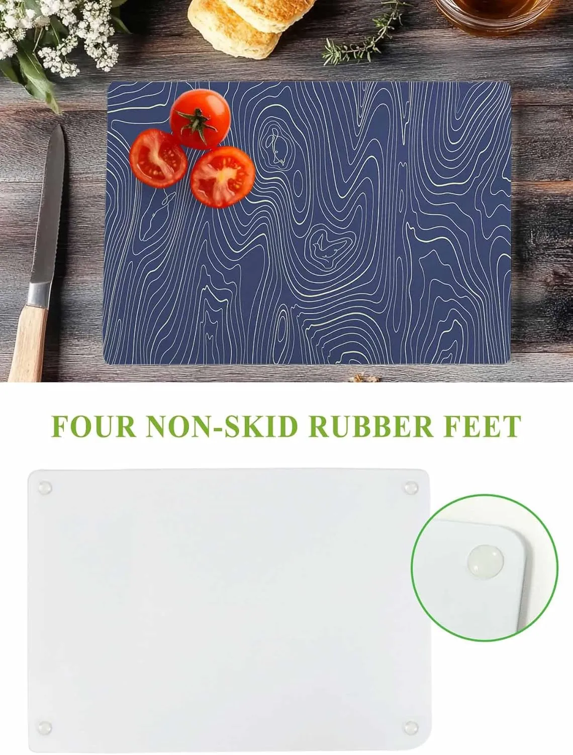 Cutting Board for Kitchen Abstract Style Purple Simple Line Mountain Range Dishwasher Safe Tempered Glass Cutting Boards Decorative Chopping Boards with Non Slip Feet for Counter Camping 7.9" x 11"