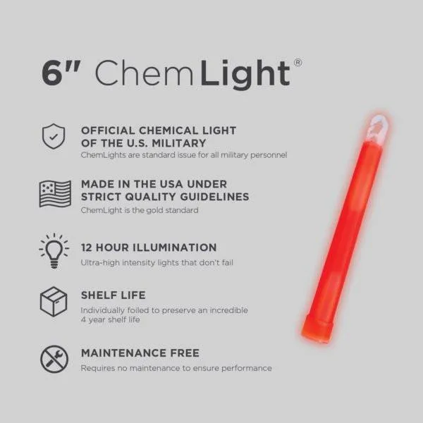 Cyalume 6" Tactical ChemLight - RED, 12 Hour (10-Pack)
