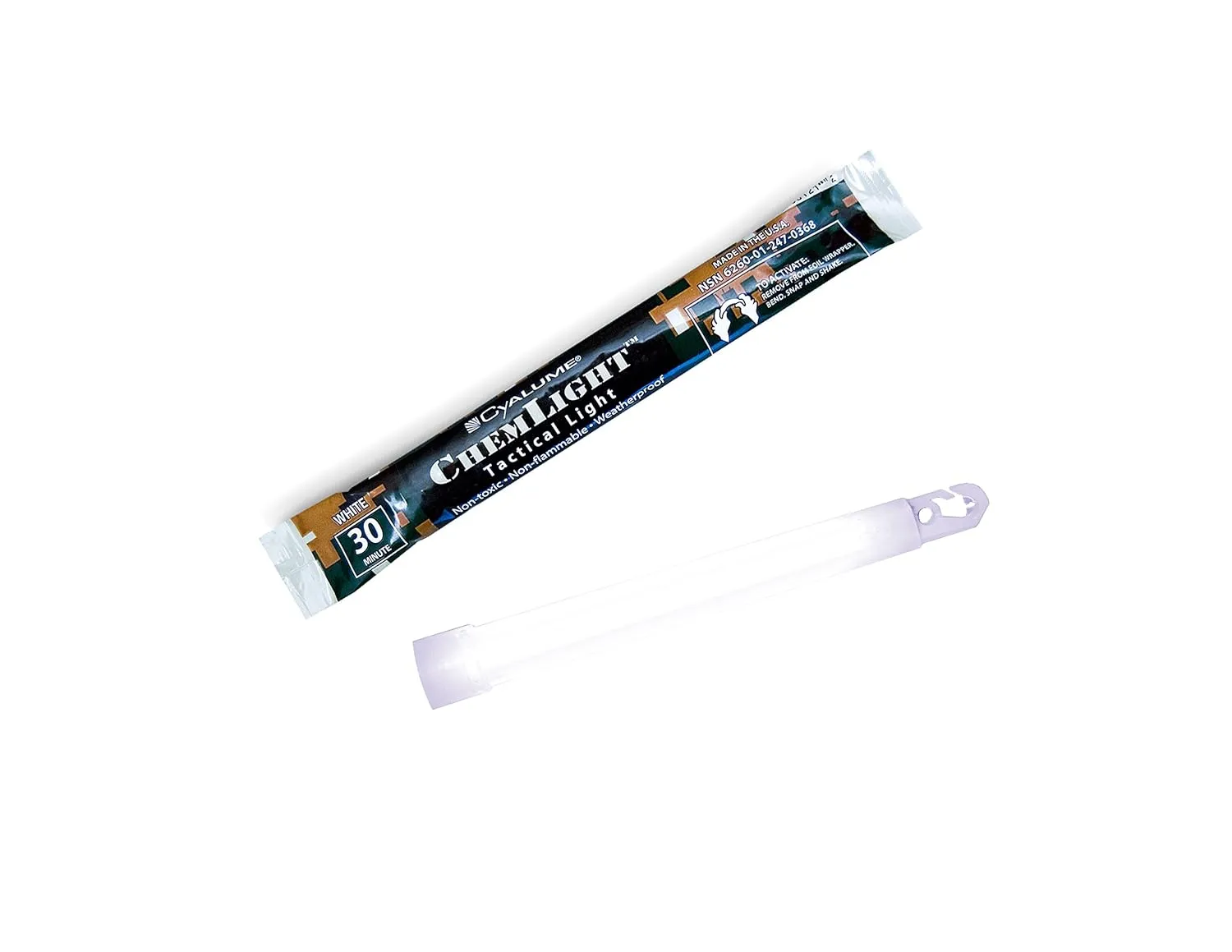 Cyalume - 9-03680 ChemLight Military Grade Chemical Light Sticks – 30 Minute Duration Light Sticks Provide Intense Light, Ideal as Emergency or Safety Lights and Much More, Standard Issue for U.S. Military Personnel – White, 6” Long (Pack of 10)