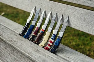 Damascus Folding Knife Pocket Knife Genuine Damascus Blue
