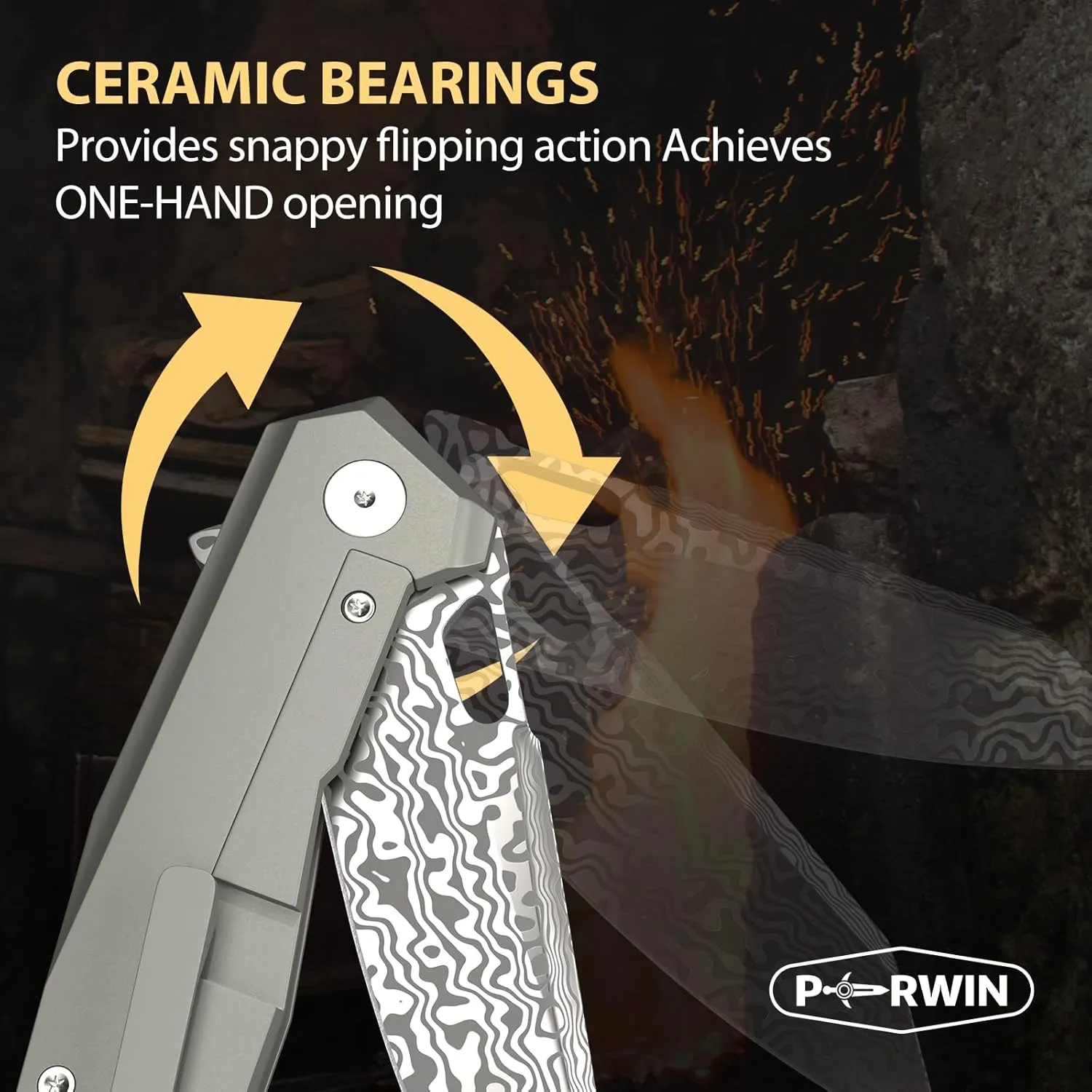 Damascus Pocket Folding Knife for EDC, Small Mini Knife for Men Women, Tanto VG10 Core Damascus Steel Folding Knive with Ceramic Ball Bearing, TC4 Titanium Handle, Camping Hiking Knive