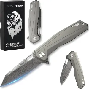 Damascus Pocket Folding Knife for EDC, Small Mini Knife for Men Women, Tanto VG10 Core Damascus Steel Folding Knive with Ceramic Ball Bearing, TC4 Titanium Handle, Camping Hiking Knive
