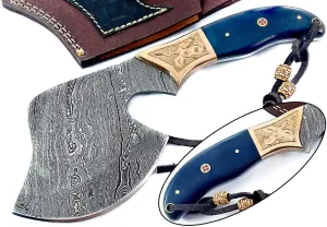 Damascus Steel Blade Axe Hatchet Tomahawk Hunting Knife Camping Hiking SM46