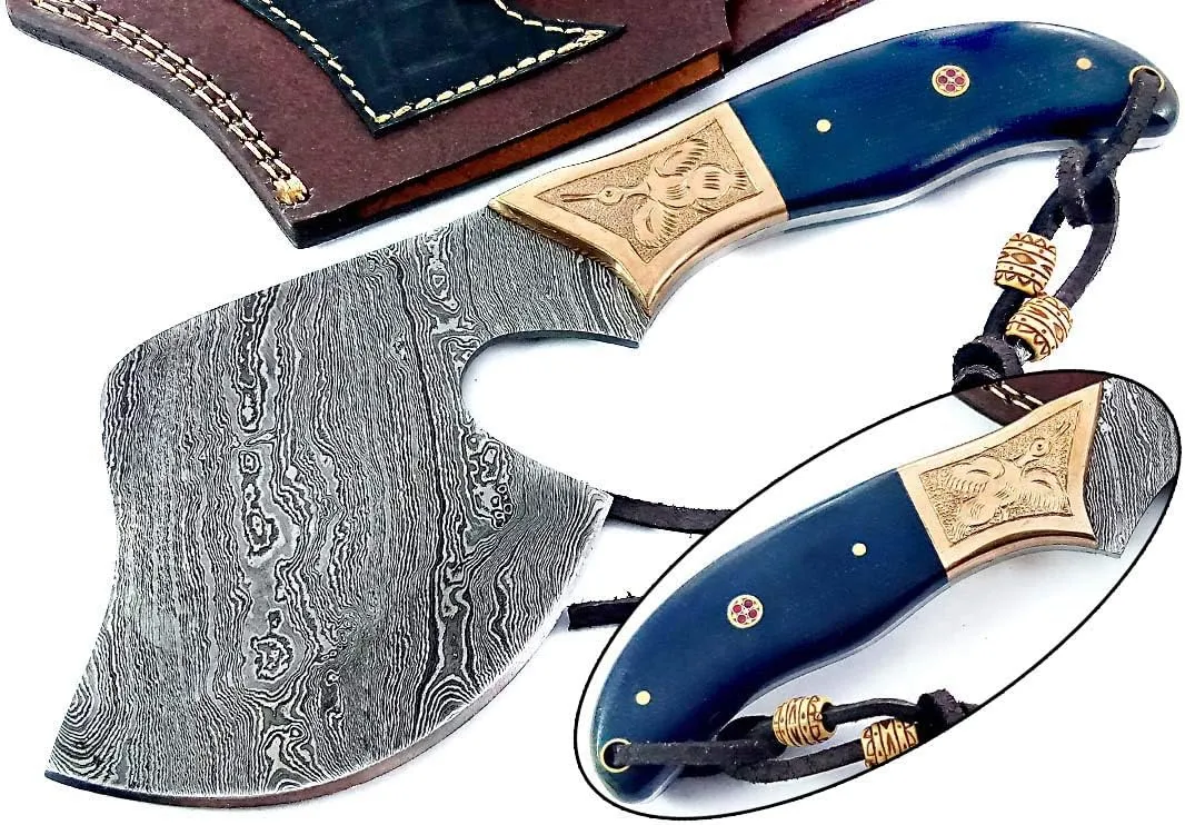 Damascus Steel Blade Axe Hatchet Tomahawk Hunting Knife Camping Hiking SM46