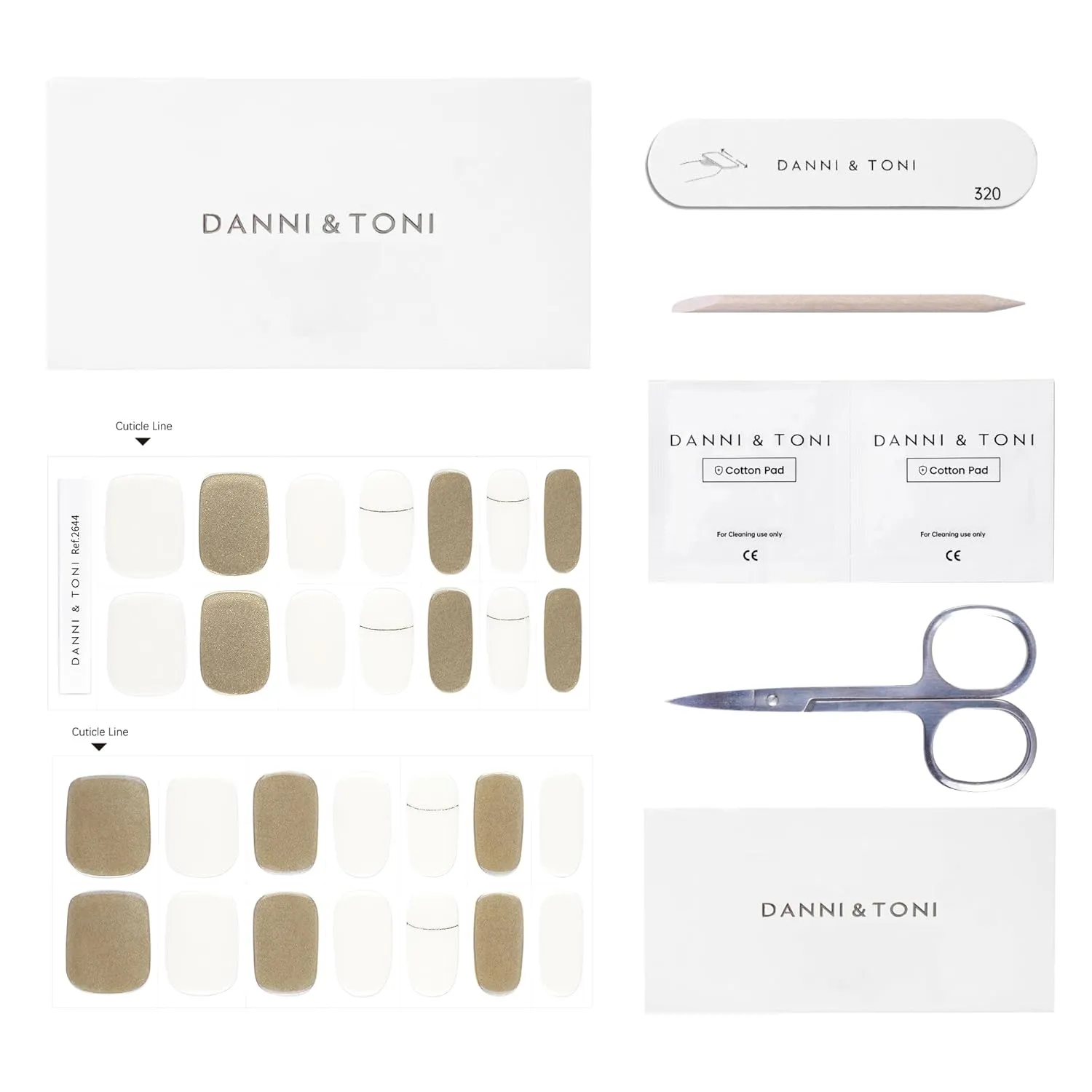 DANNI & TONI Semi Cured Gel Nail Strips Beige (Nude Glow) Gold Mirror Gel Nail Wraps Accent Nails 28 Stickers