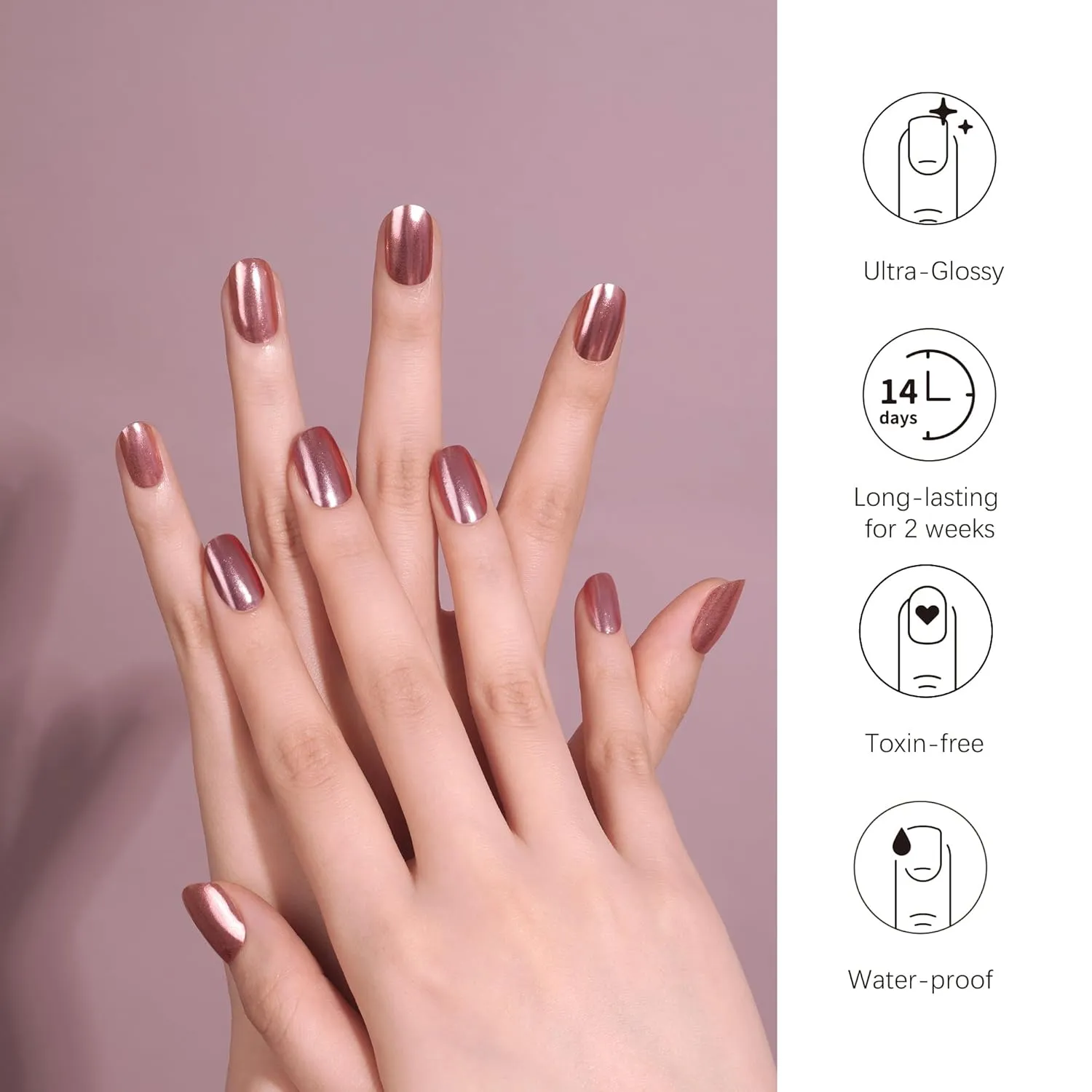 DANNI & TONI Semi Cured Gel Nail Strips Rose Gold (Bronze Goddess) Mirror Glaze Nail Wraps 28 Stickers