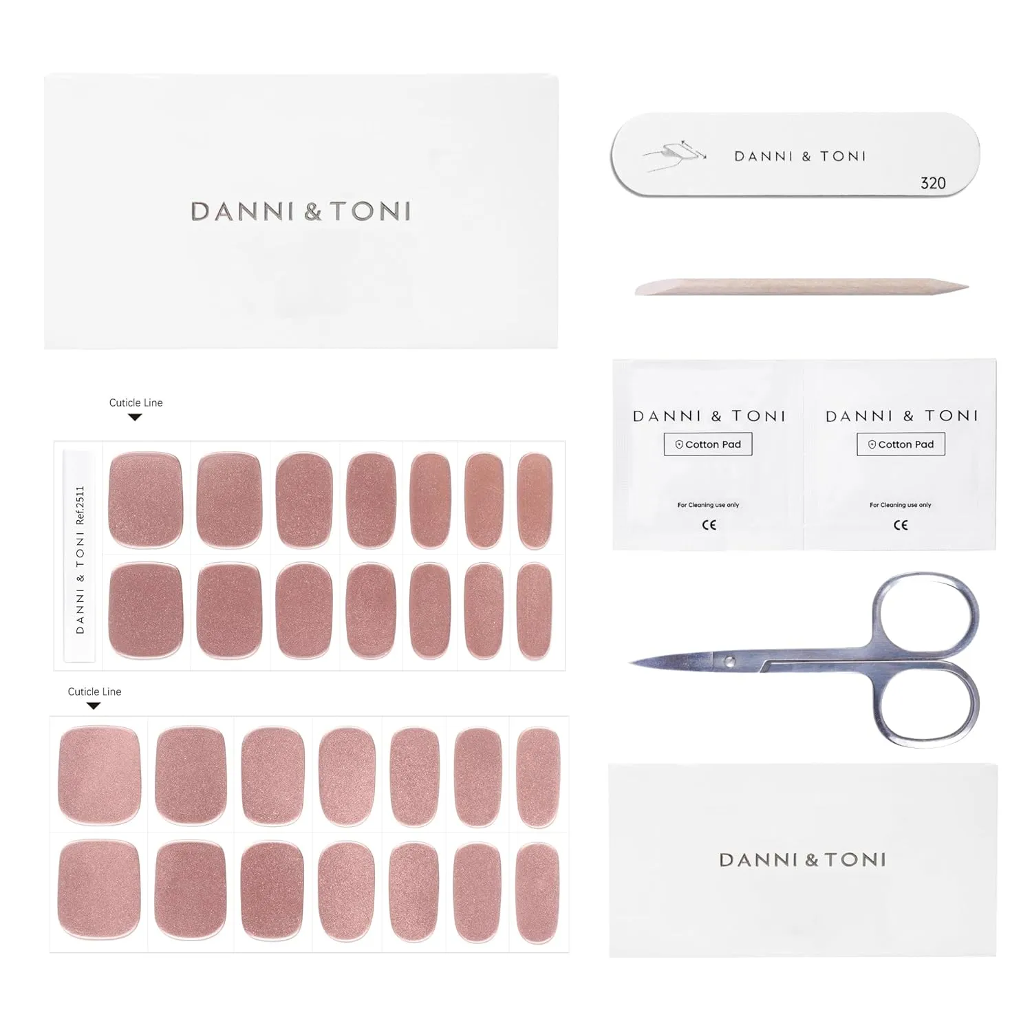 DANNI & TONI Semi Cured Gel Nail Strips Rose Gold (Bronze Goddess) Mirror Glaze Nail Wraps 28 Stickers