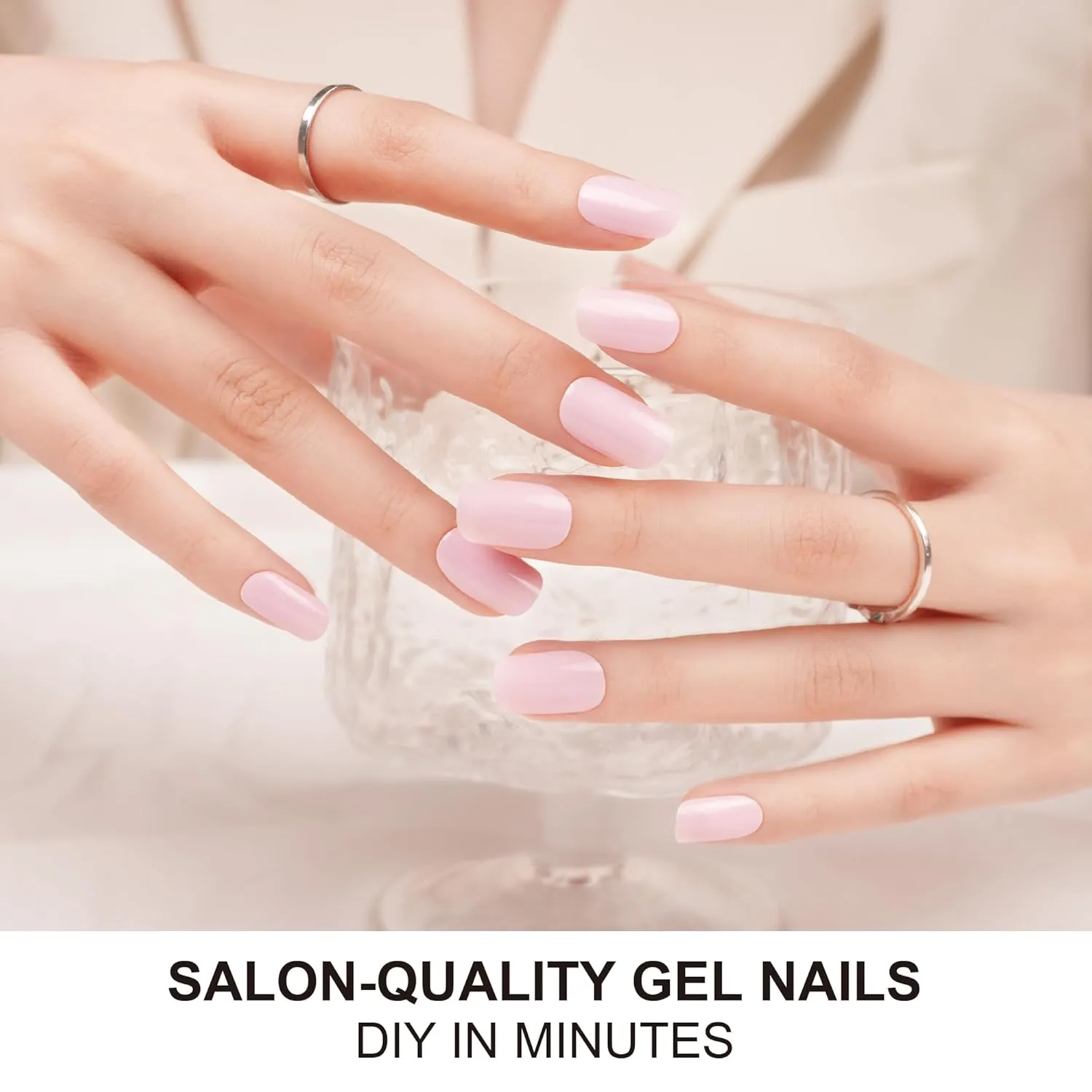 DANNI & TONI Semi Cured Gel Nail Strips (Sweet Pink) Gel Nail Wraps Solid Color 28 Stickers