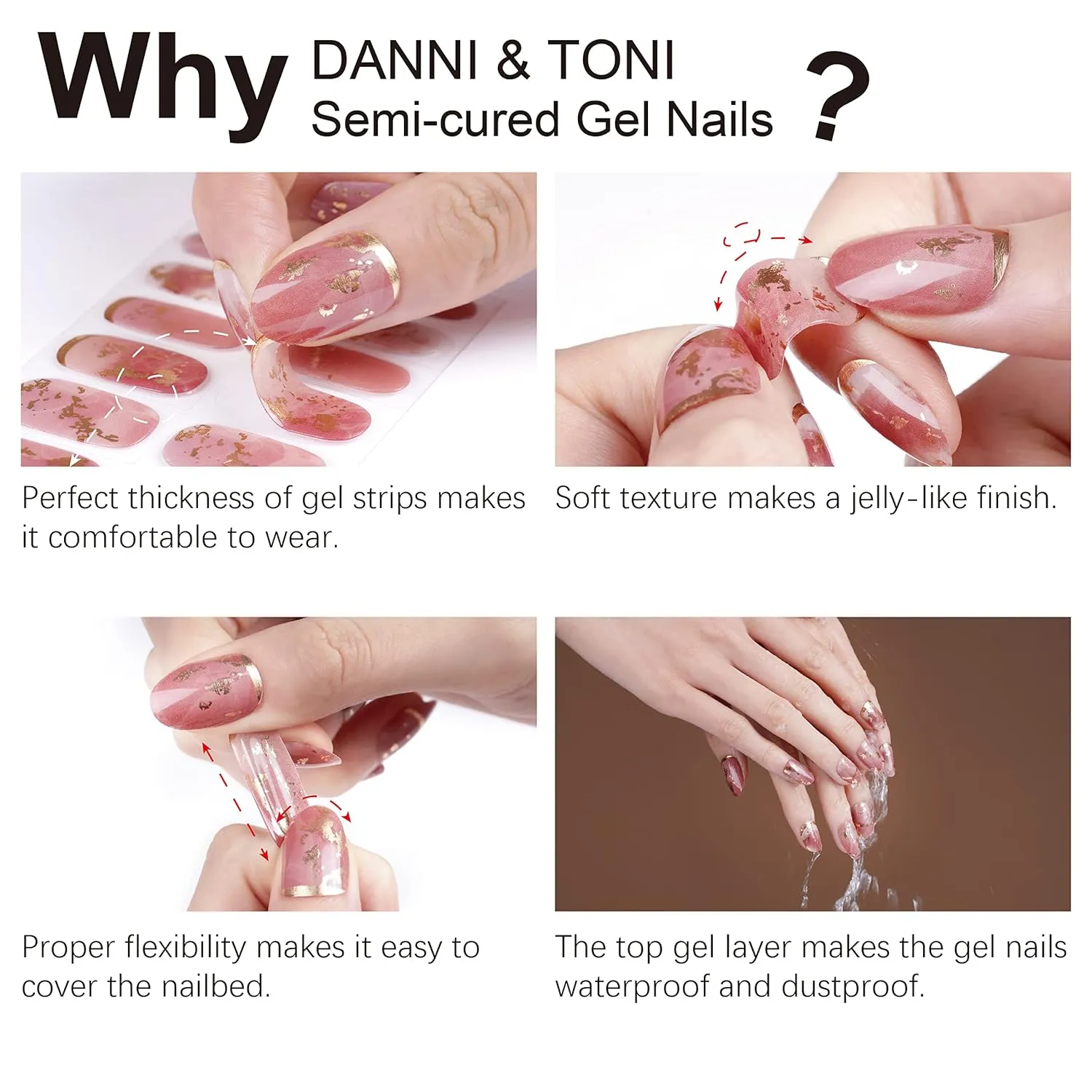 DANNI & TONI Semi Cured Gel Nail Strips (Sweet Pink) Gel Nail Wraps Solid Color 28 Stickers