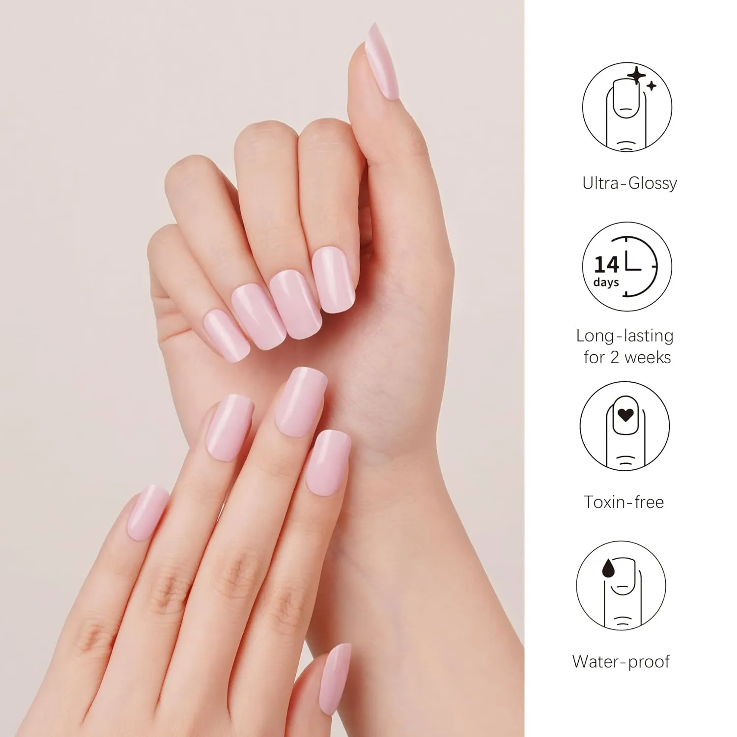 DANNI & TONI Semi Cured Gel Nail Strips (Sweet Pink) Gel Nail Wraps Solid Color 28 Stickers