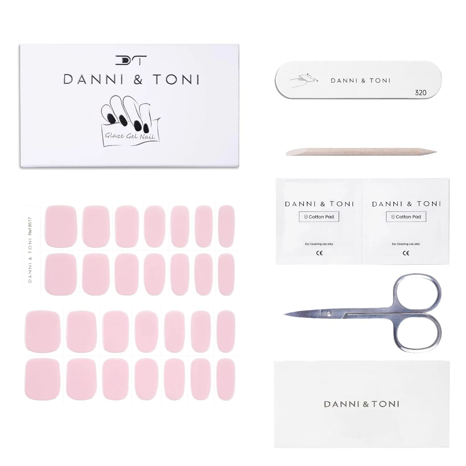 DANNI & TONI Semi Cured Gel Nail Strips (Sweet Pink) Gel Nail Wraps Solid Color 28 Stickers