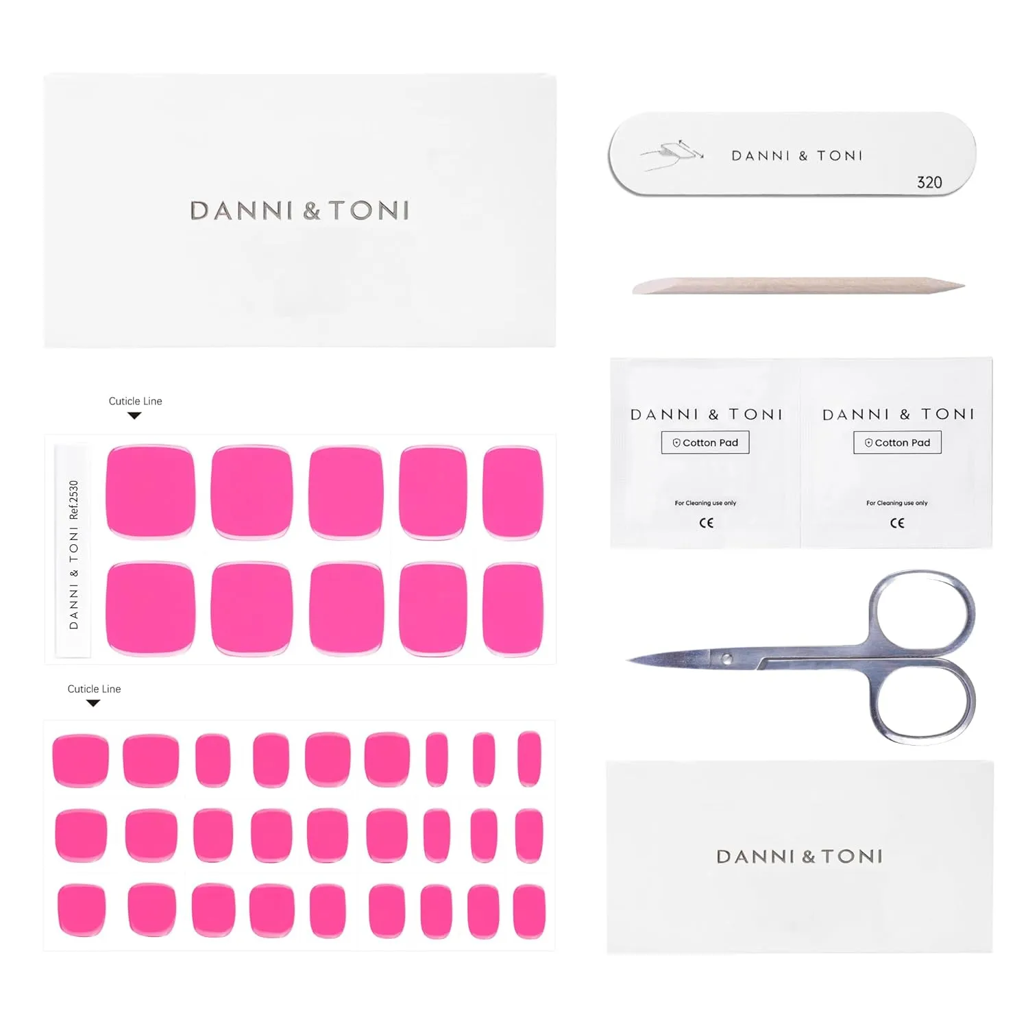 DANNI & TONI Semi Cured Gel Toenail Strips (Hot Pink) Bright Pink Gel Toenail Stickers Summer Pedi 37 Stickers