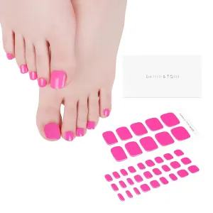 DANNI & TONI Semi Cured Gel Toenail Strips (Hot Pink) Bright Pink Gel Toenail Stickers Summer Pedi 37 Stickers