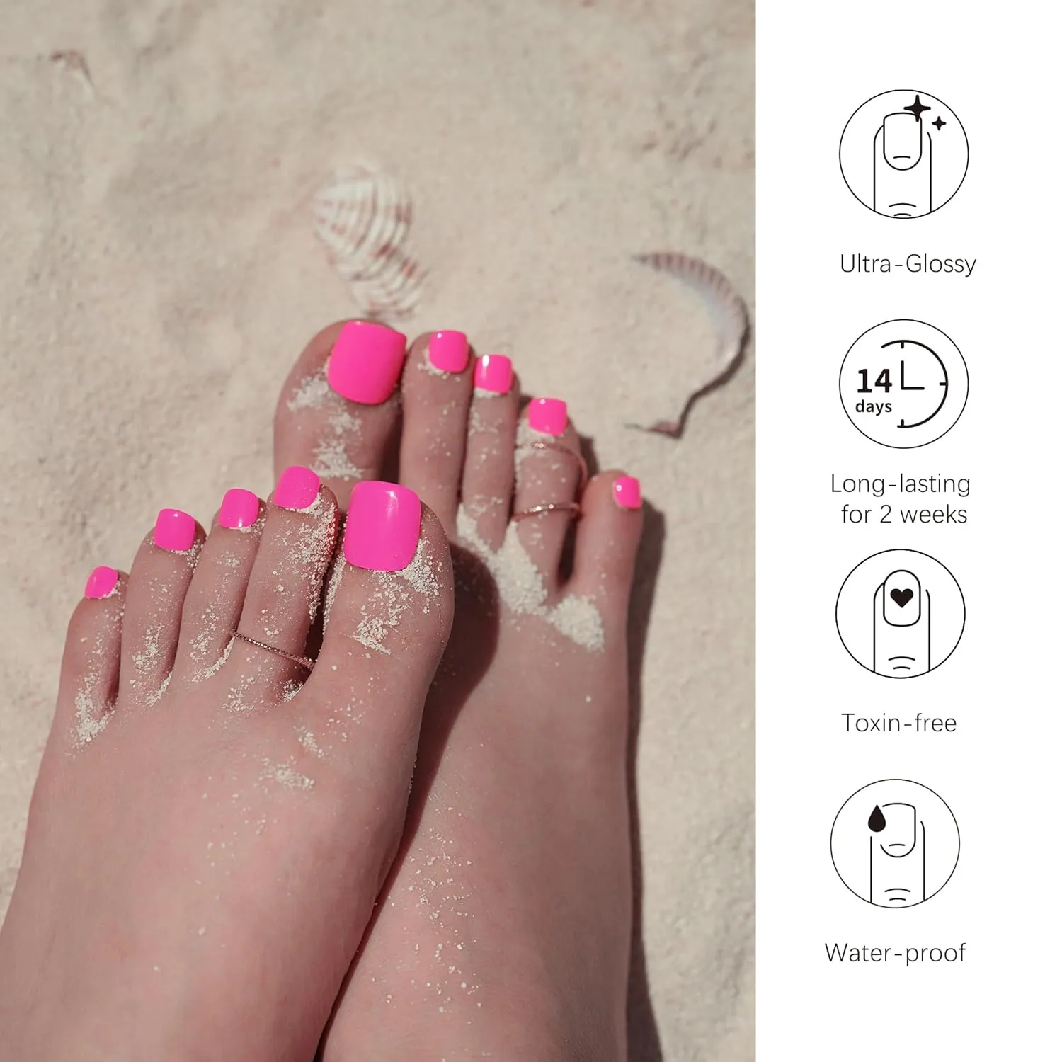DANNI & TONI Semi Cured Gel Toenail Strips (Hot Pink) Bright Pink Gel Toenail Stickers Summer Pedi 37 Stickers
