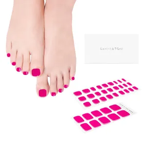 DANNI & TONI Semi Cured Gel Toenail Strips (Miss Fairy) Fushcia Gel Toenail Stickers Solid Color Glaze Wraps 37 Stickers