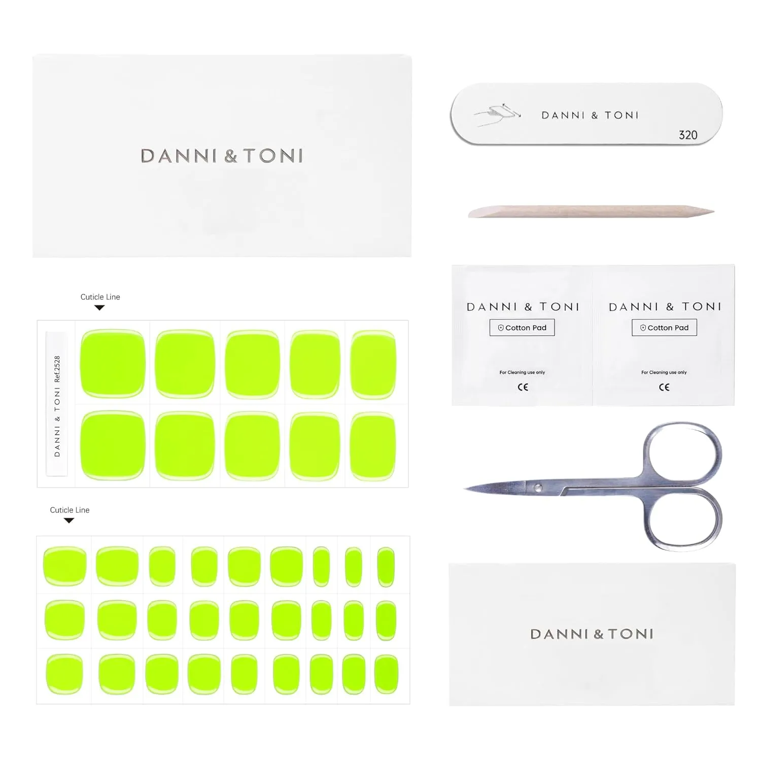 DANNI & TONI Semi Cured Gel Toenail Strips Neon Green (Glowing Delight) Glow in The Dark Toenail Stickers Summer Gel Pedi Wraps 37 Stickers