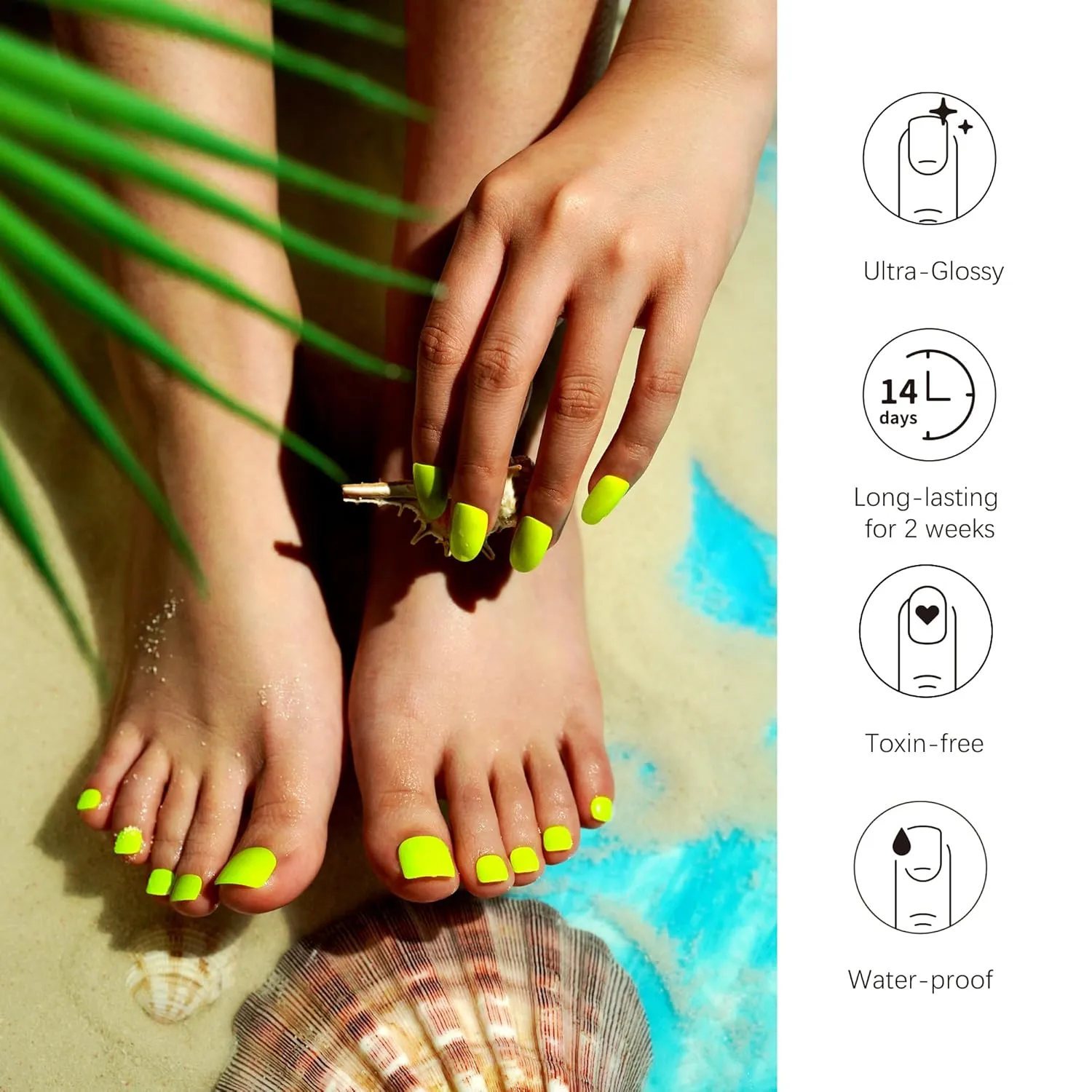 DANNI & TONI Semi Cured Gel Toenail Strips Neon Green (Glowing Delight) Glow in The Dark Toenail Stickers Summer Gel Pedi Wraps 37 Stickers