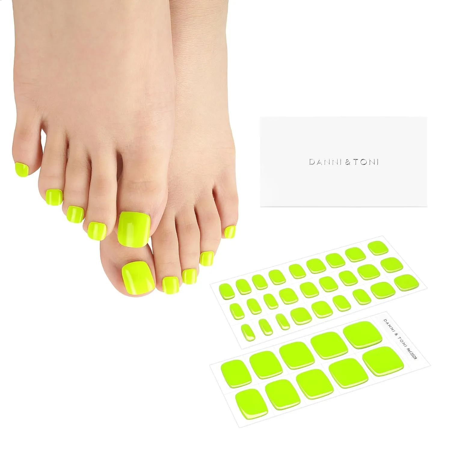 DANNI & TONI Semi Cured Gel Toenail Strips Neon Green (Glowing Delight) Glow in The Dark Toenail Stickers Summer Gel Pedi Wraps 37 Stickers