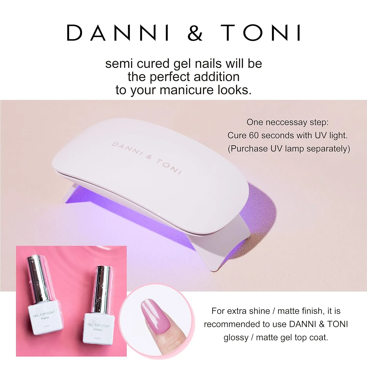 DANNI & TONI Semi Cured Gel Toenail Strips (Rose Gold Glow) Mirror Gel Toenail Stickers Toenail Polish Strips 37 Stickers