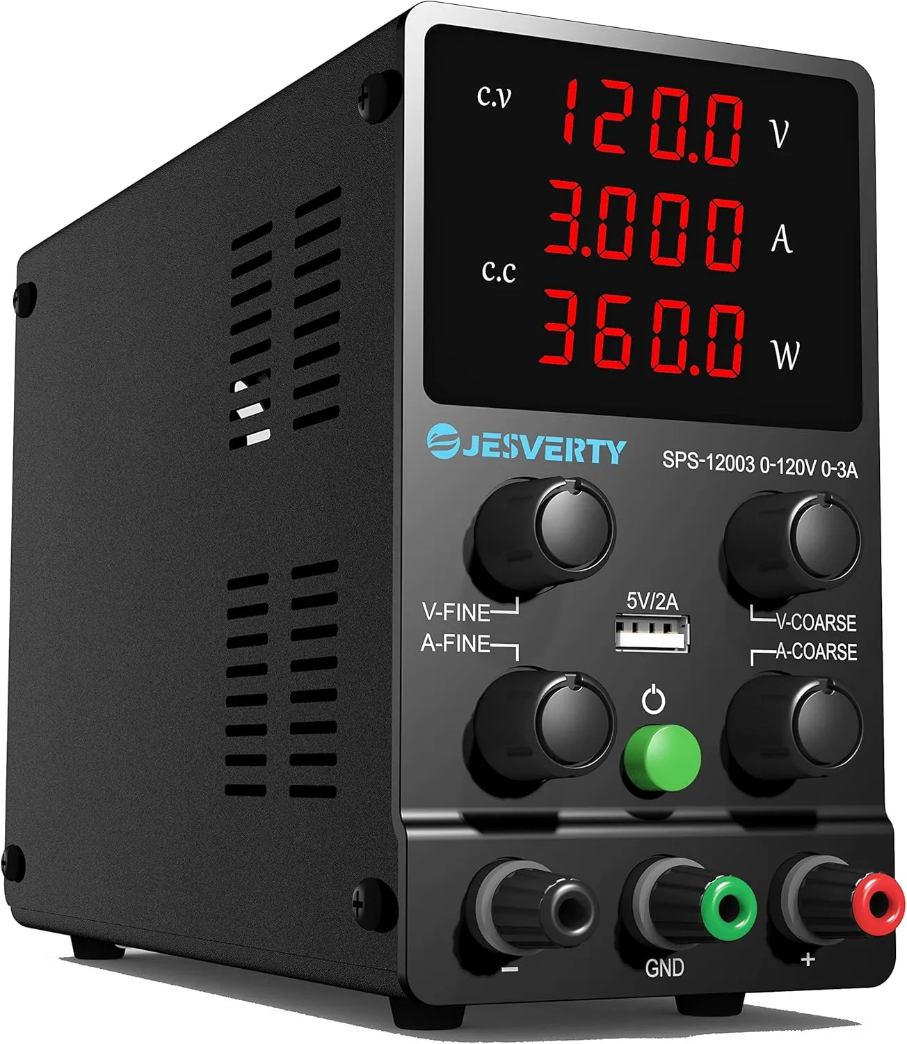 DC Power Supply Variable, 0-120V 0-3A Adjustable Switching DC Regulated Bench Power Supply with High Precision 4-Digit LED Display, 5V/2A USB Port, Coarse and Fine Adjustment SPS-12003
