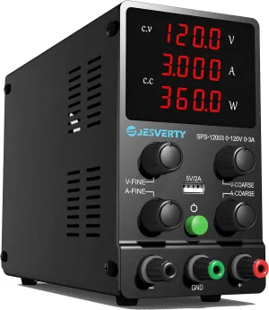 DC Power Supply Variable, 0-120V 0-3A Adjustable Switching DC Regulated Bench Power Supply with High Precision 4-Digit LED Display, 5V/2A USB Port, Coarse and Fine Adjustment SPS-12003