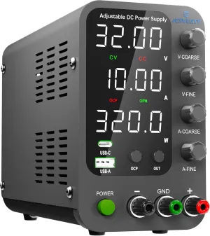 DC Power Supply Variable, 0-32V 0-10A Switching Bench Power Supply with 20W USB & Type-C Quick-Charge, Encoder Corase & Fine Adjustment Knob, Output Switch, 4-Digit LED Display - SPS-3010V
