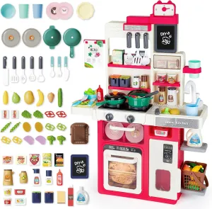 deAO Kids Kitchen Playset Pretend Play Kitchen Toy with Sounds, Lights, Cooking Stove & Play Sink Toy Kitchen with Accessories & Play Food for Toddlers 3  Years Old (RED)