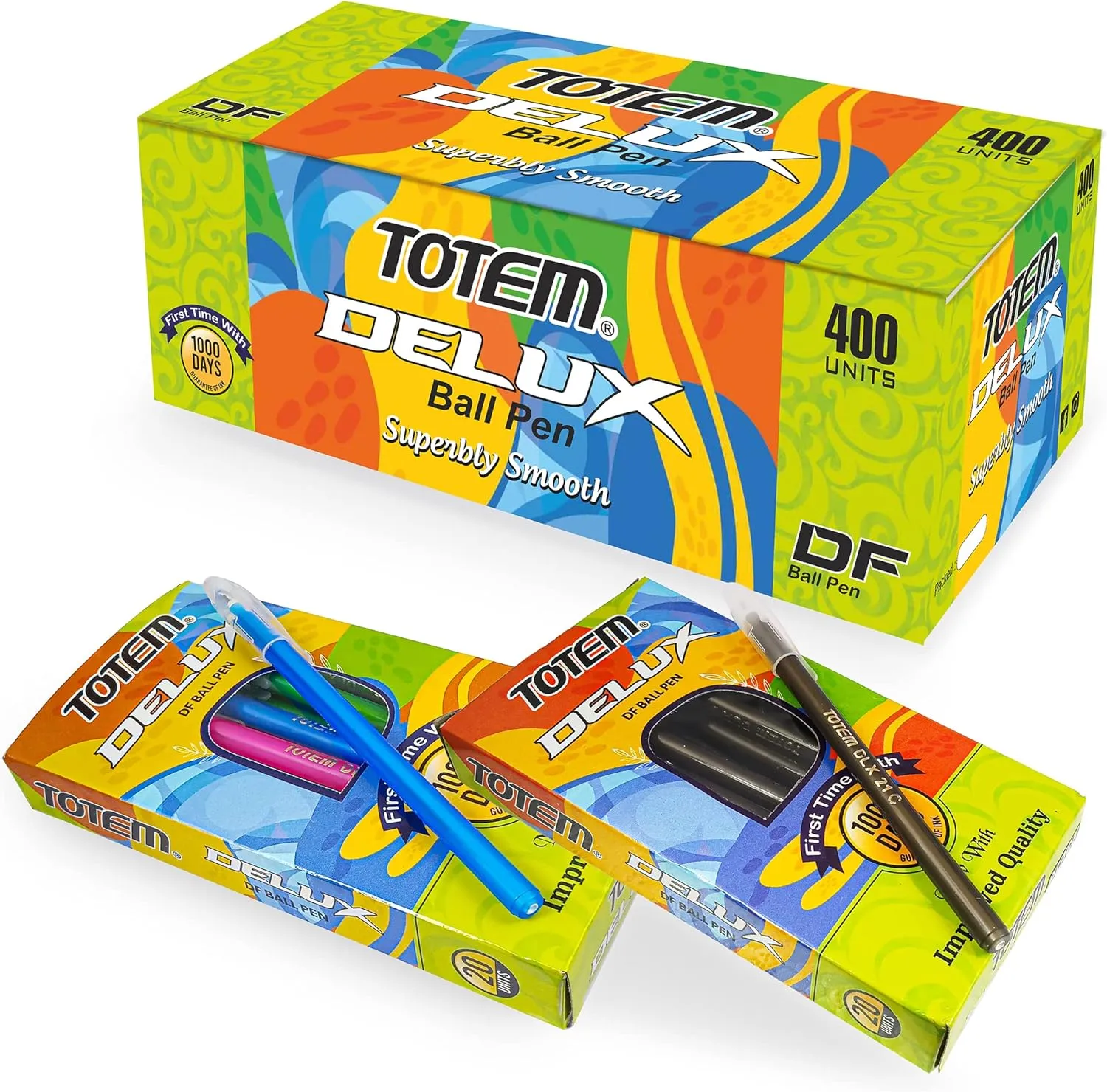 Delux Ball Pens | 400 Pcs (300 Blue Ink & 100 Black Ink) | Lightweight & Colourful Body Design | Use and Throw Pens | For One Time Use | Ideal for School Office & Business | Budget Friendly Stick Ball Point Pens