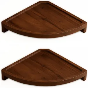 Demigo Floating Round Corner Shelves for Wall 2pcs, Acacia Wood Wall-Mounted Storage Shelves for Home Decor, Space Saving Displays for Living Room, Kitchen, Office, and Bedroom (Dark Brown)