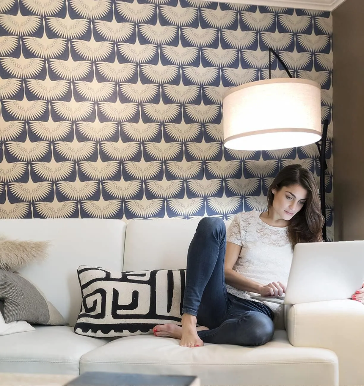 Denim Blue Self Adhesive Peel and Stick Wallpaper - Removable Contact Paper for Cabinet, Shelf Liner, Wall, Countertop, Furniture - Waterproof DIY Decor 17.71" x 196"