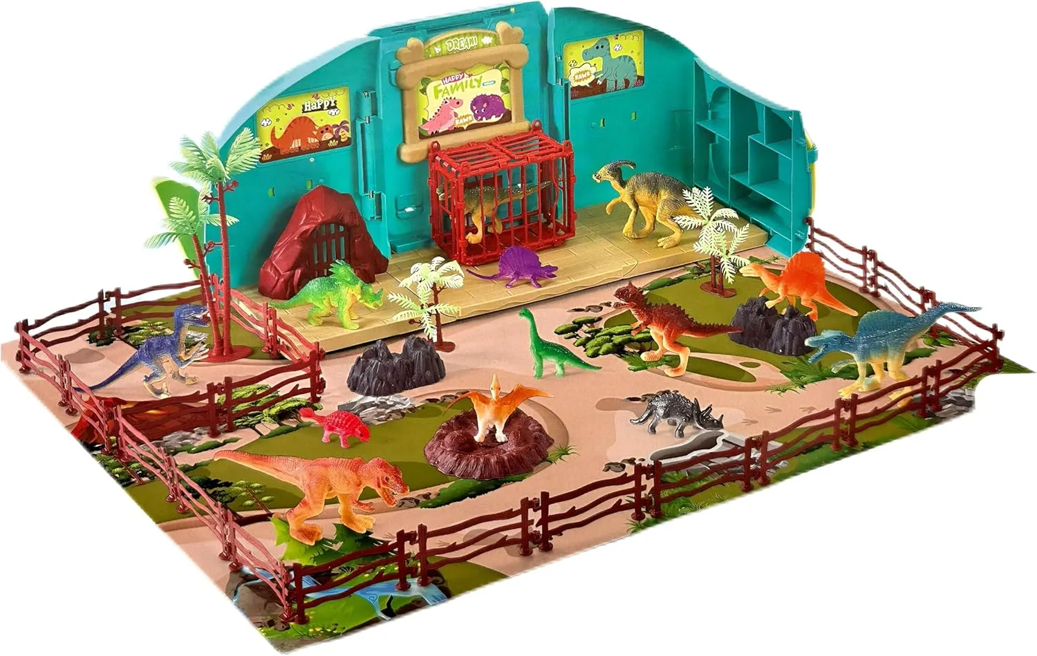 Dinosaur Themed Simulation Compact Playset Toy Set,Equipped with Lighting and Sound Effects, Featuring 15 Dinosaur Dolls, 2 Image Dolls, Stickers, and Instructions, and Travel Toy Toys for Children