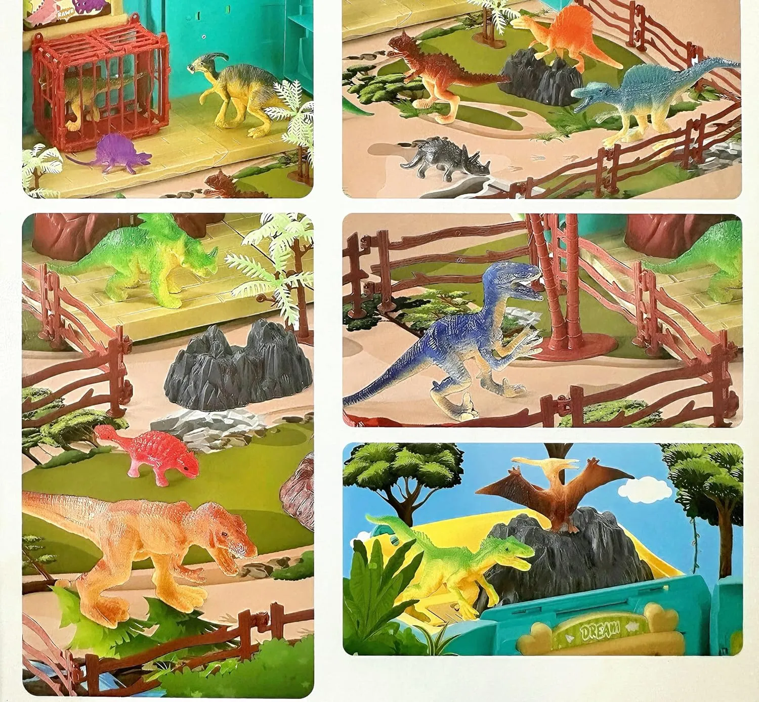 Dinosaur Themed Simulation Compact Playset Toy Set,Equipped with Lighting and Sound Effects, Featuring 15 Dinosaur Dolls, 2 Image Dolls, Stickers, and Instructions, and Travel Toy Toys for Children