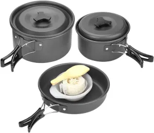 Dioche Camping Cookware Sets, Outdoor Camping Hiking Picnic Barbecue Cooking Pans Pot Mess Set for 2-3 People