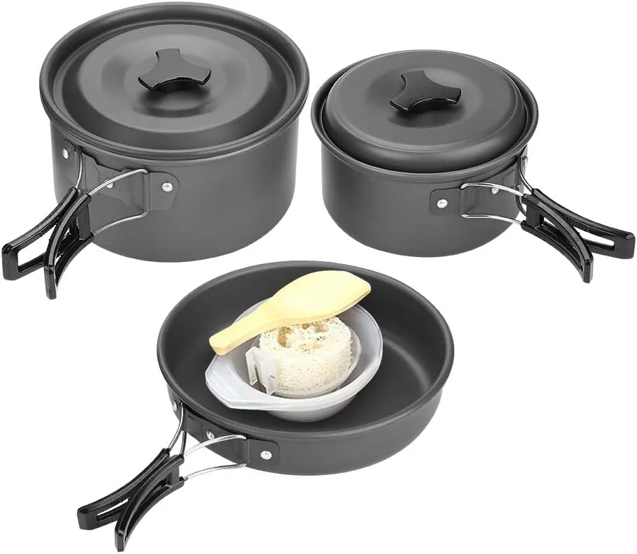 Dioche Camping Cookware Sets, Outdoor Camping Hiking Picnic Barbecue Cooking Pans Pot Mess Set for 2-3 People