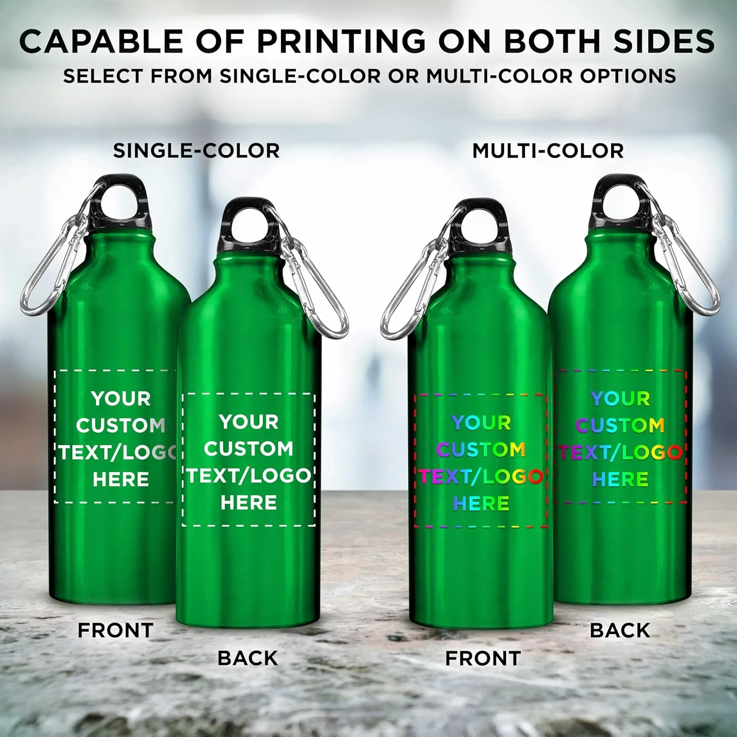 DISCOUNT PROMOS Custom Aluminum Water Bottles 20 oz. Set of 10, Personalized Bulk Pack - Perfect for Gym, Hiking, Any Indoor/Outdoor Activities - Green