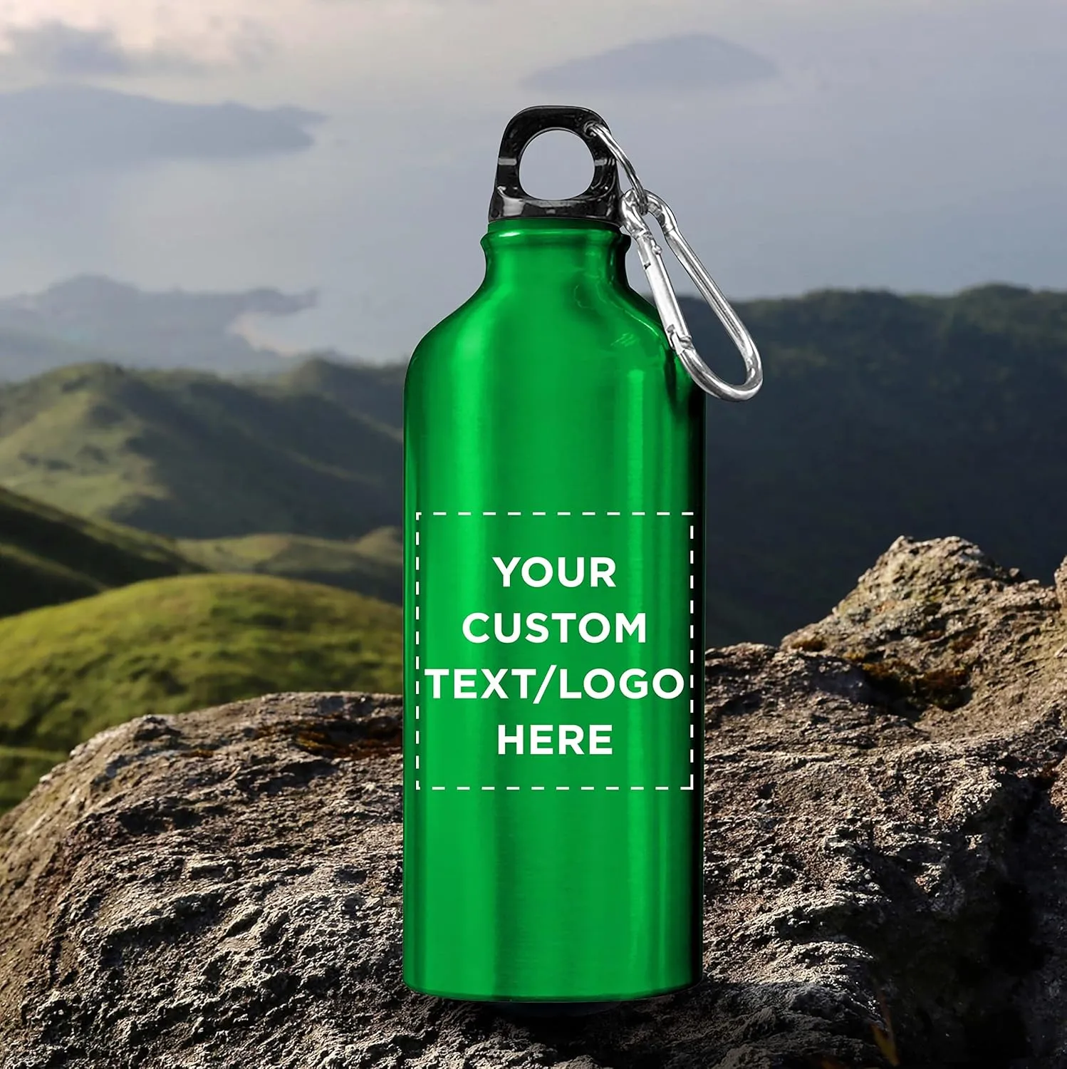 DISCOUNT PROMOS Custom Aluminum Water Bottles 20 oz. Set of 10, Personalized Bulk Pack - Perfect for Gym, Hiking, Any Indoor/Outdoor Activities - Green
