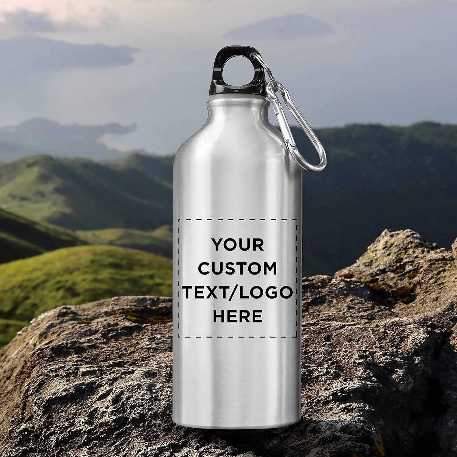 DISCOUNT PROMOS Custom Aluminum Water Bottles 20 oz. Set of 10, Personalized Bulk Pack - Perfect for Gym, Hiking, Any Indoor/Outdoor Activities - Silver