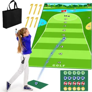 Dollox Golf Chipping Game - Training Mat with Hitting Mat for Adults & Kids - 20 Golf Balls