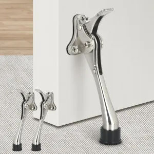 Door Stops, 6 Inch Kickdown Door Stoppers for Bottom of Door, Brushed Nickel Heavy Duty with Non-Slip Rubber Doorstop, 2 Pack