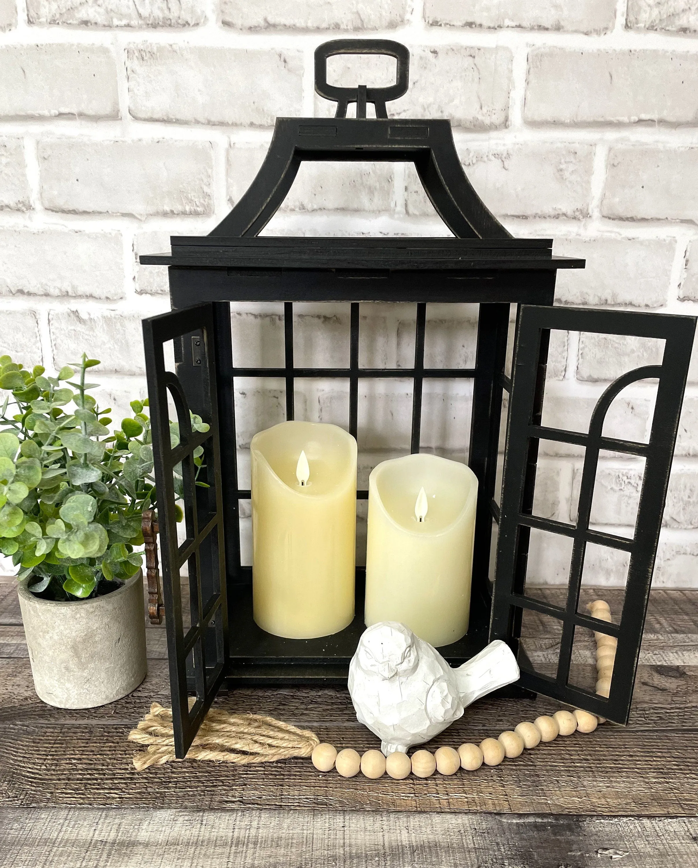Double Door Farmhouse Lantern, Rustic Farmhouse Lantern - Decor for Wall or Shelf