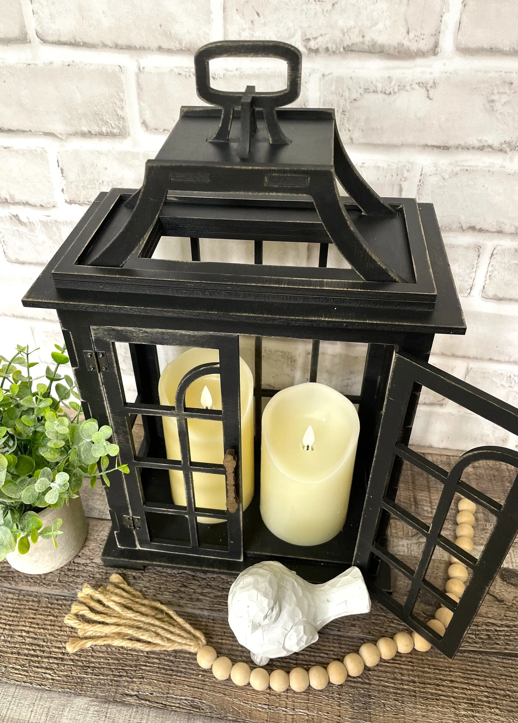 Double Door Farmhouse Lantern, Rustic Farmhouse Lantern - Decor for Wall or Shelf