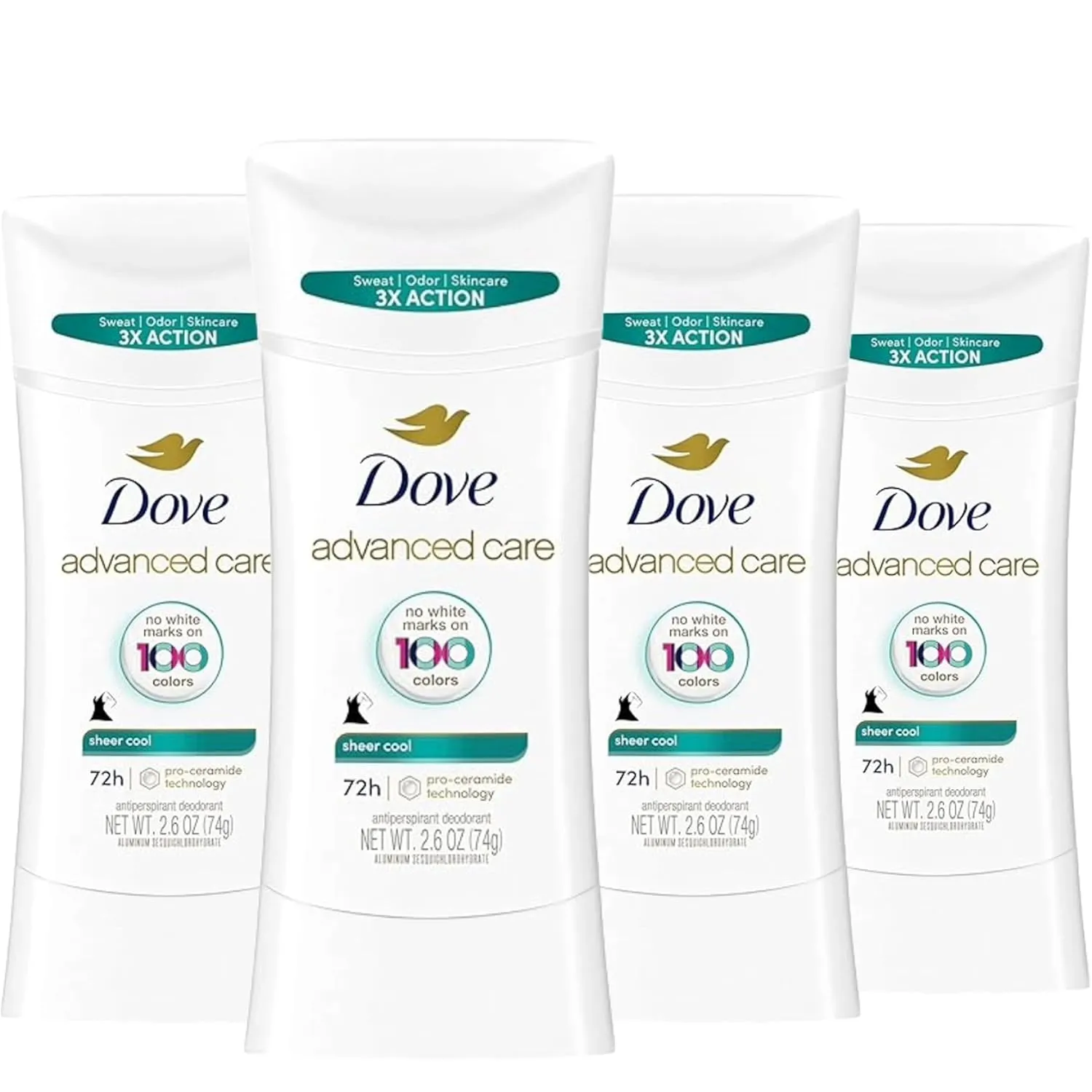 Dove Advanced Care Antiperspirant Deodorant Stick Sheer Cool for Soft, Resilient Skin Sweat & Odor Protection, 2.6 oz (Pack Of 4)