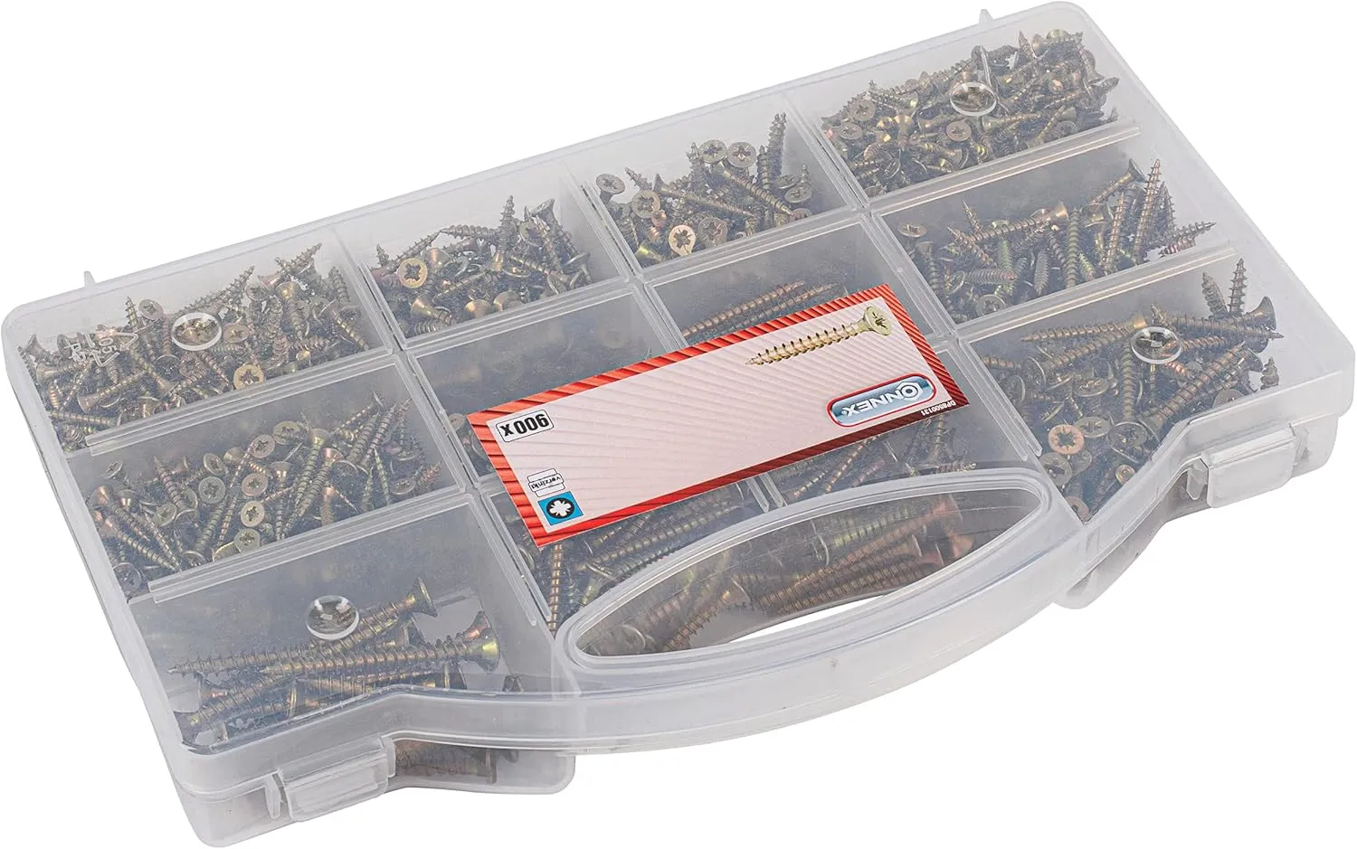 DP8500131 Universal Screw Assortment 900 Pieces Various Sizes Countersunk Head PZ Pozidriv Drive Full Thread Yellow Galvanised Screw Set Assortment Box
