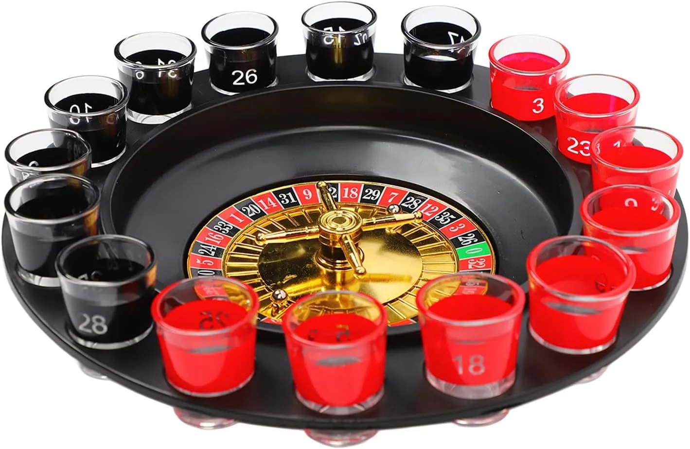 Drinking Glass Turntable Game Set, 16 Hole Russian Roulette Wheel Wine Glass Game Roulette Game Wine Glass Turntable with 16 Glasses 2 Metal Balls