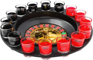 Drinking Glass Turntable Game Set, 16 Hole Russian Roulette Wheel Wine Glass Game Roulette Game Wine Glass Turntable with 16 Glasses 2 Metal Balls